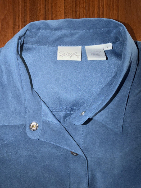 Vintage Spiegel Women's Blue Faux Suede Button Down - Size L