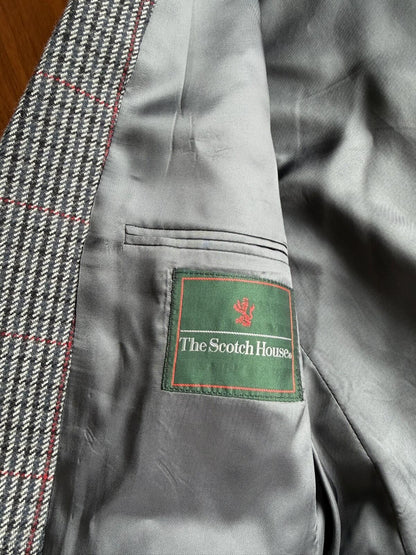 Vintage The Scotch House Wool Tweed Blazer Grey/Red Windowpane Check - Size 36
