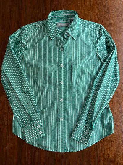 Liz Claiborne Women's Cotton Striped LS Button Up Green & White  - Size XS