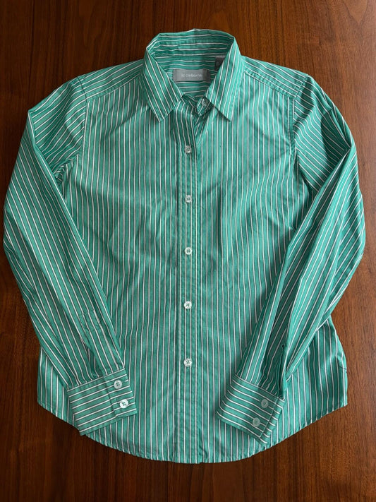 Liz Claiborne Women's Cotton Striped LS Button Up Green & White  - Size XS