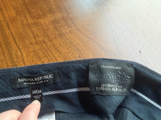 Banana Republic Men's Modern Slim Italian Marzotto Wool Dress Pants - Size 34x34