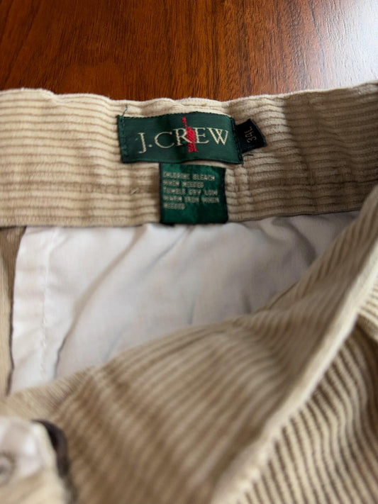 Vintage J.Crew Men's Pleated Tan Corduroy Pants - Size 34x30