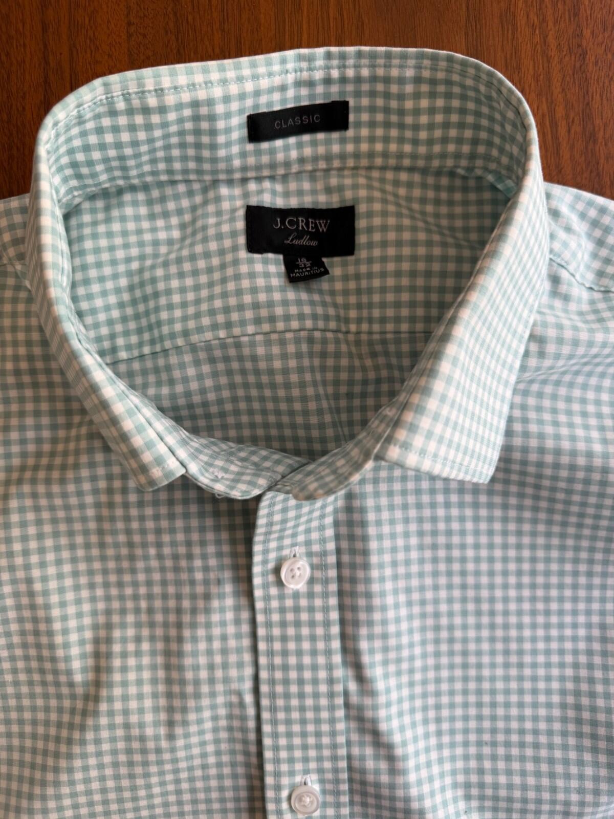 J.Crew Men's Ludlow Classic Fit Gingham Dress Shirt Green & White - Size 16-32