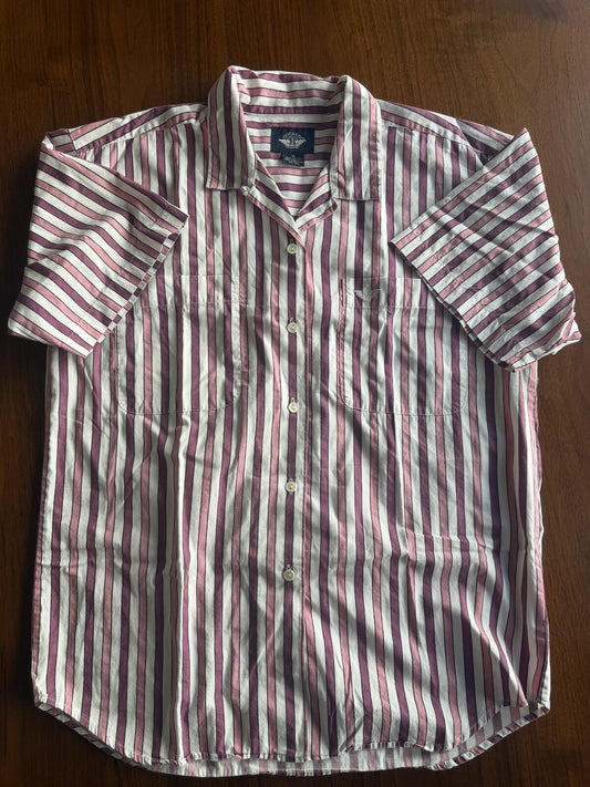Vintage Docker's Women's Short Sleeve Purple Striped Button Down - Size M