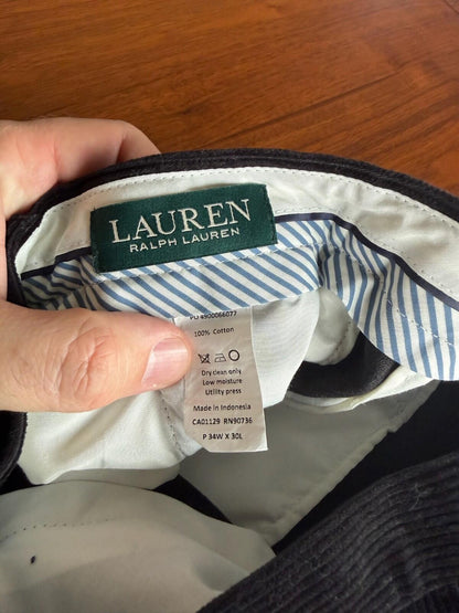 Lauren Ralph Lauren Black Pleated Corduroy Dress Pants - 34x30