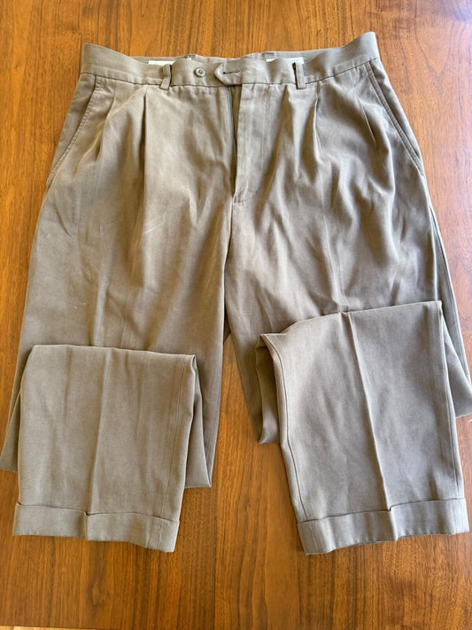 John W. Nordstrom Pleated Cuffed Cotton Tencel Trousers 34x32