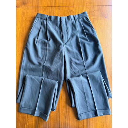 Vintage Lands' End Men's Pleated Cuffed Dress Pants Navy - 33