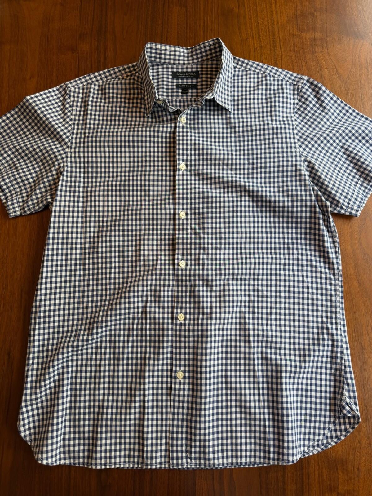 Banana Republic Camden fit Custom Short Sleeve Gingham Button-Down - Size L