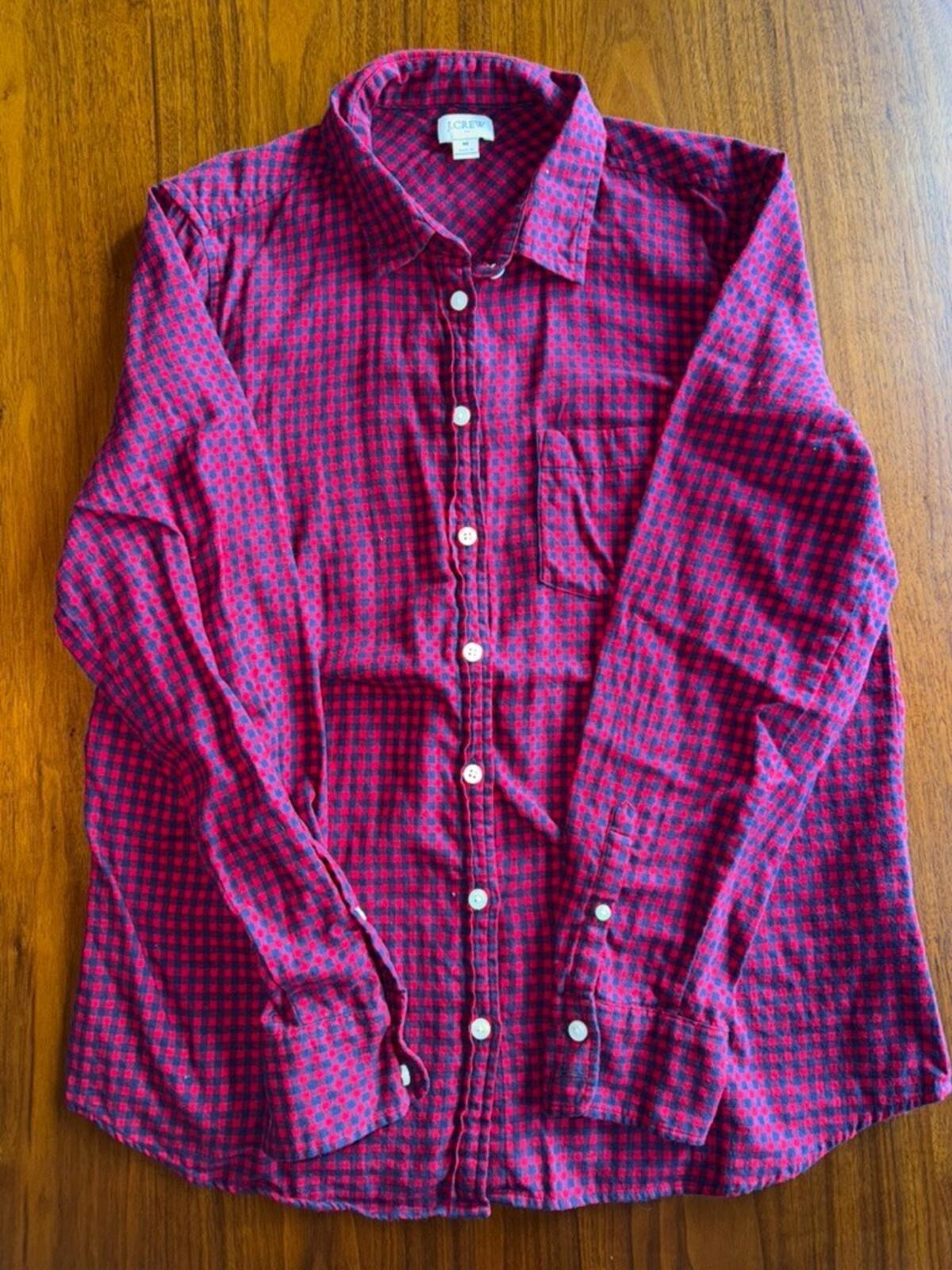 J.Crew Women's Red and Blue Gingham Button-Down - Size M