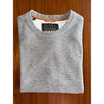 Jachs New York Men's Heathered Grey Textured Fleece Crewneck Sweater - Size L