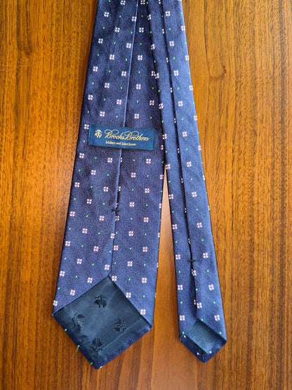 Brooks Brothers Makers & Merchants Navy Blue Silk Herringbone Medallion Tie