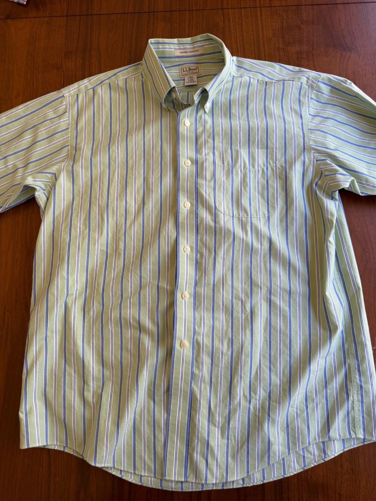 L.L. Bean Men's Short Sleeve Striped Button Down Shirt - Size L