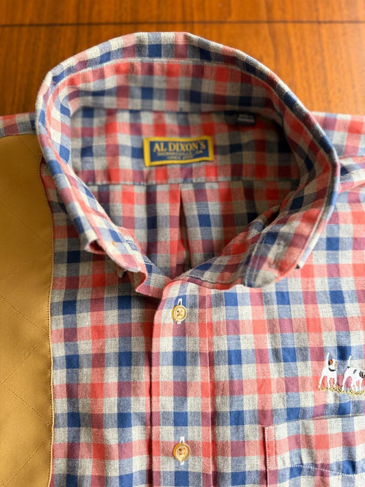 Al Dixon's Men's Plaid Flannel Shooting Shirt with Quilted Shoulder Patch Size L