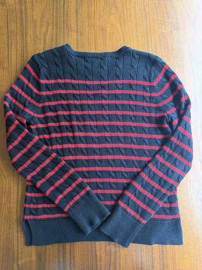 Lauren Ralph Lauren Women's Striped Black and Red Cable Knit Sweater - Size S