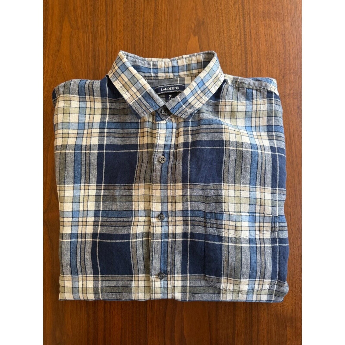 Lands' End Men's XL Long Sleeve Traditional Fit Plaid Flannel Button Down Shirt