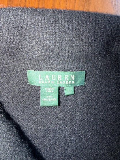 Lauren Ralph Lauren 100% Lambswool Black Crest Button-Collar Sweater - Size L