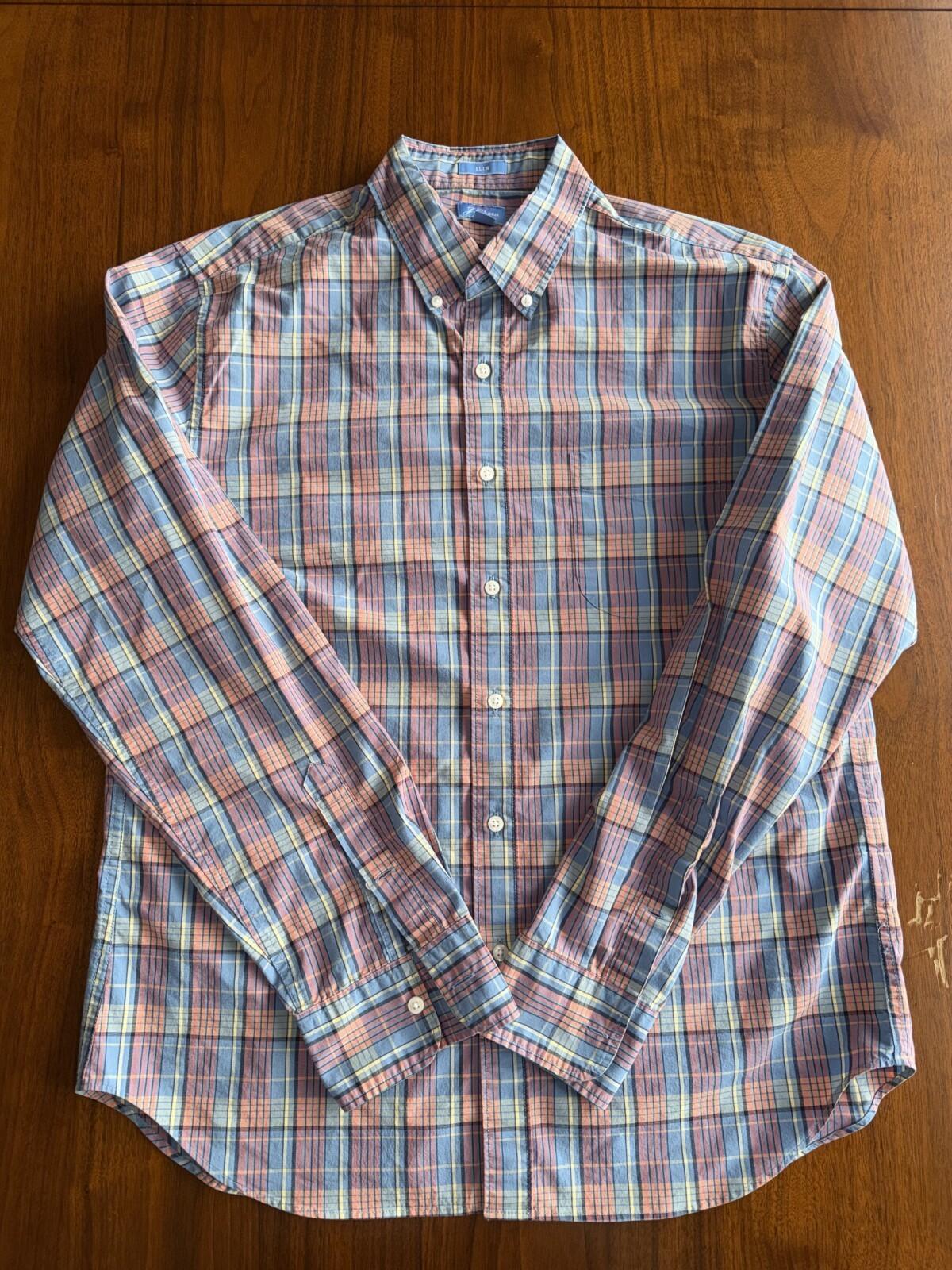 J.Crew Men's Secret Wash Lightweight Stretch Pink Plaid Button-Down - Size L
