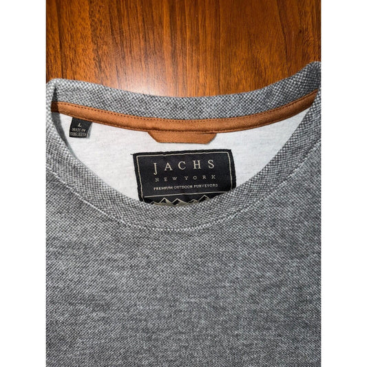 Jachs New York Men's Heathered Grey Textured Fleece Crewneck Sweater - Size L