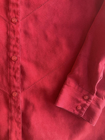 Relativity Women's Faux-Suede Long Sleeve Red Button-Up - Size M