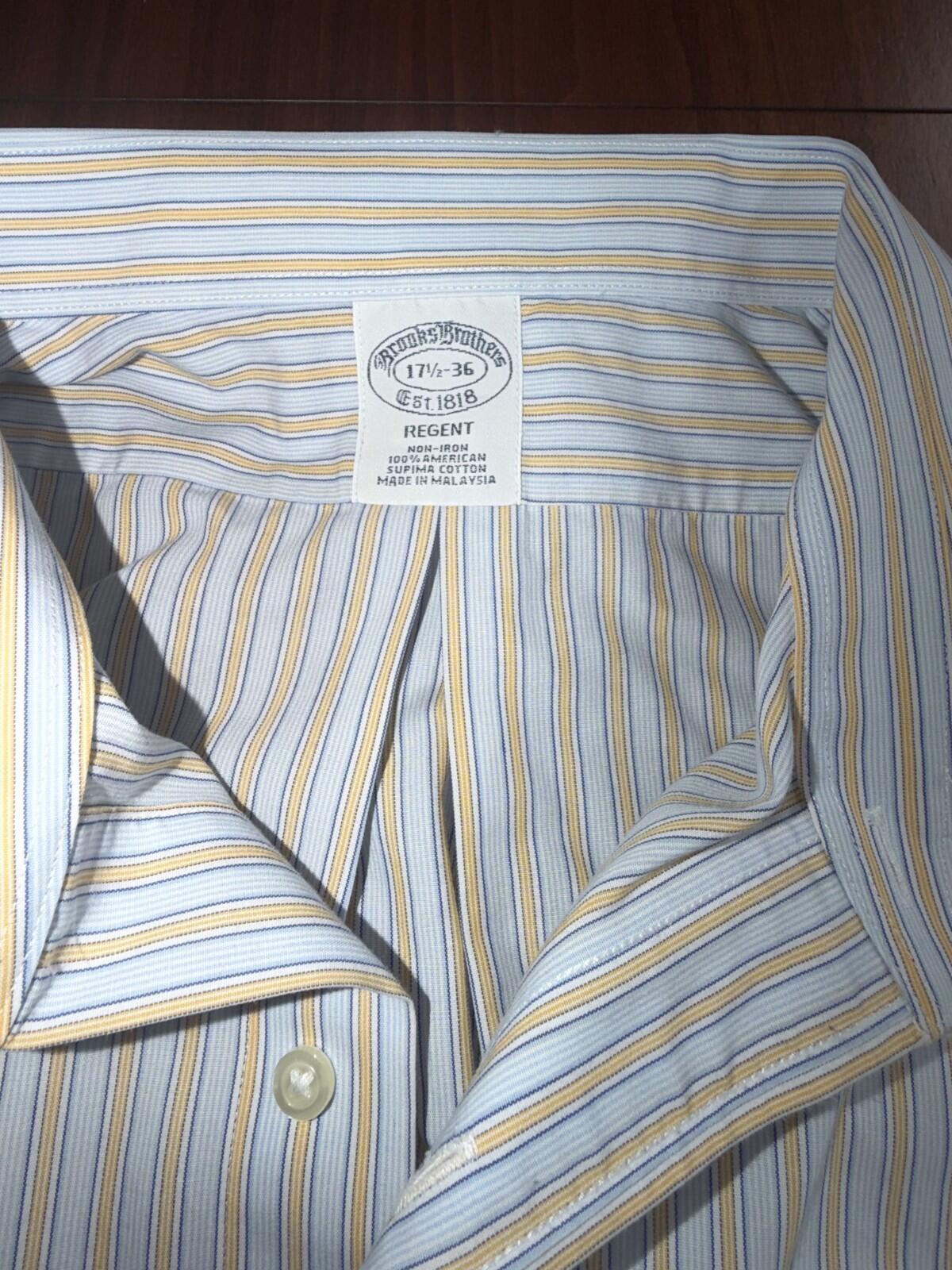 Brooks Brothers Men's Regent Fit Non-Iron Blue Striped Dress Shirt - Size 17.5-36