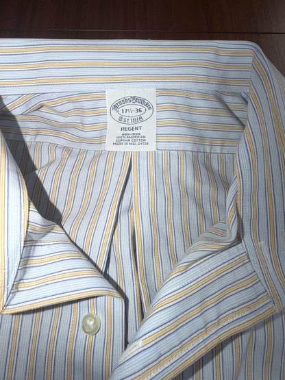 Brooks Brothers Men's Regent Fit Non-Iron Blue Striped Dress Shirt - Size 17.5-36