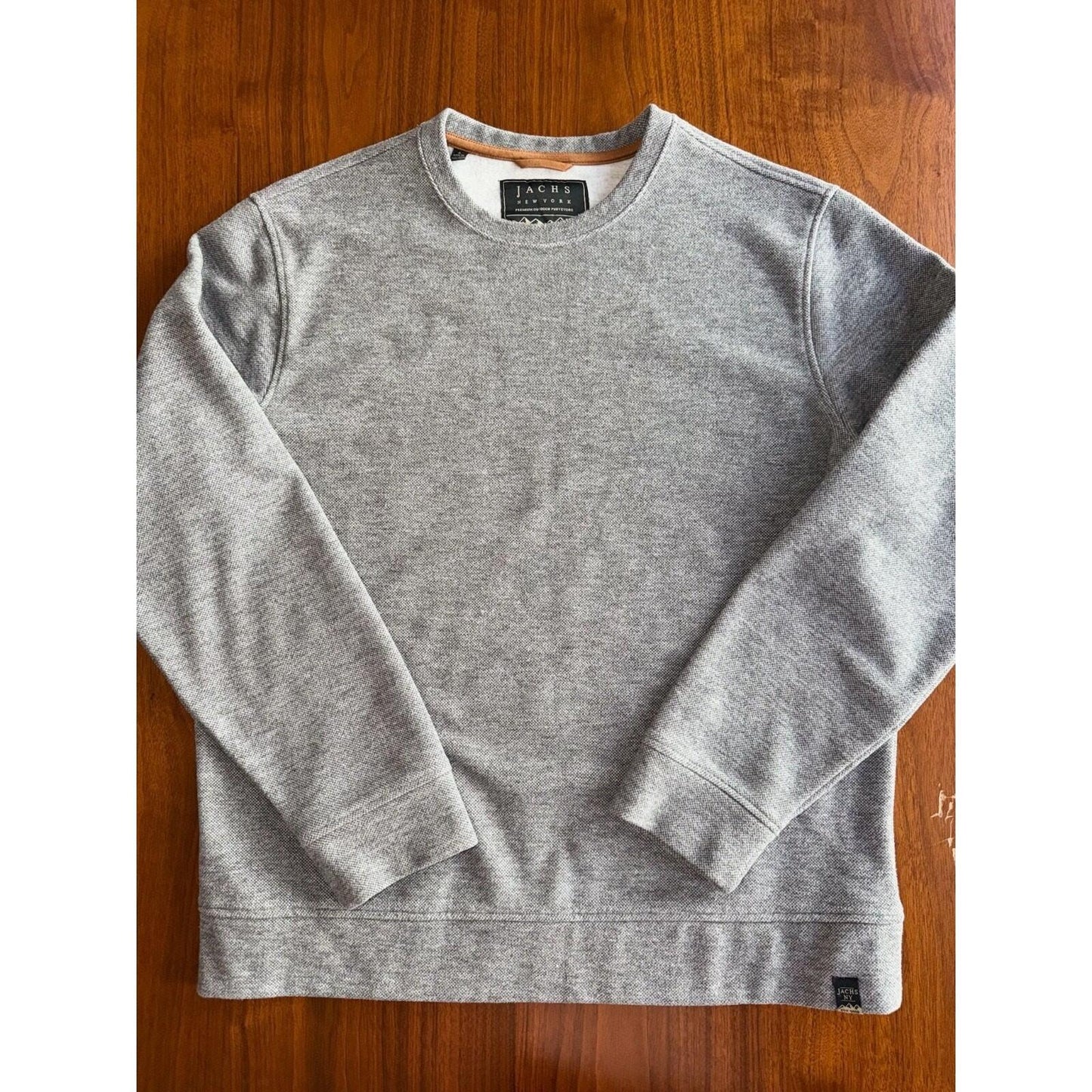 Jachs New York Men's Heathered Grey Textured Fleece Crewneck Sweater - Size L