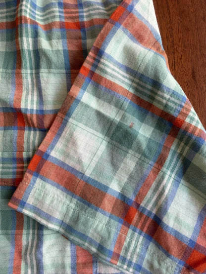 Lands' End Men's Traditional Fit Short Sleeve Green Plaid Button-Down - Size S
