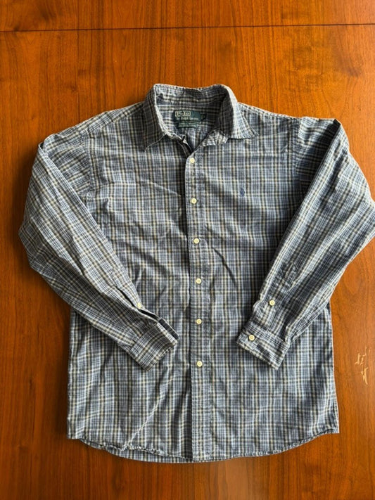 Polo Ralph Lauren Men's Lowell Blue Plaid Long Sleeve Button-Down - Size M