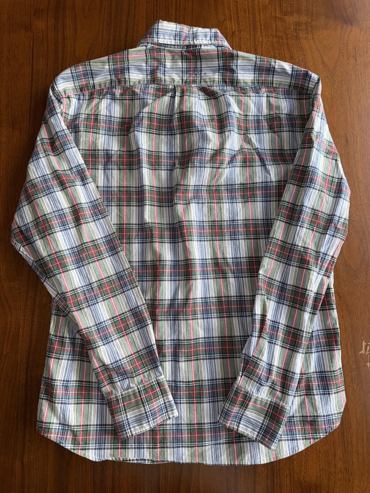 J.Crew Men's Secret Wash Slim Untucked Green/Navy/Red Plaid - Size M