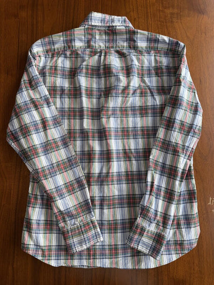 J.Crew Men's Secret Wash Slim Untucked Green/Navy/Red Plaid - Size M