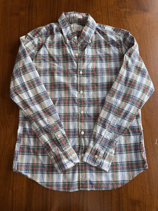 J.Crew Men's Secret Wash Slim Untucked Green/Navy/Red Plaid - Size M