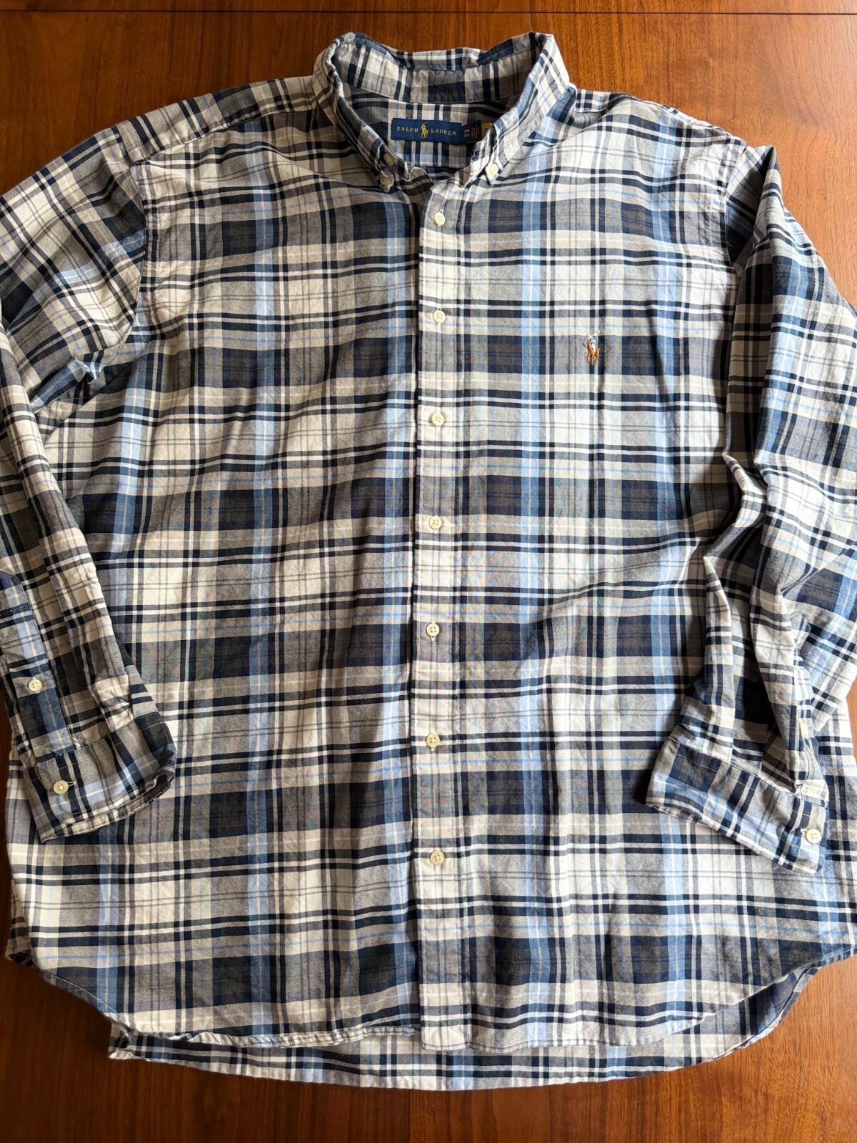 Polo Ralph Lauren Men's Navy Tartan Plaid Long Sleeve Shirt - Size 2XB