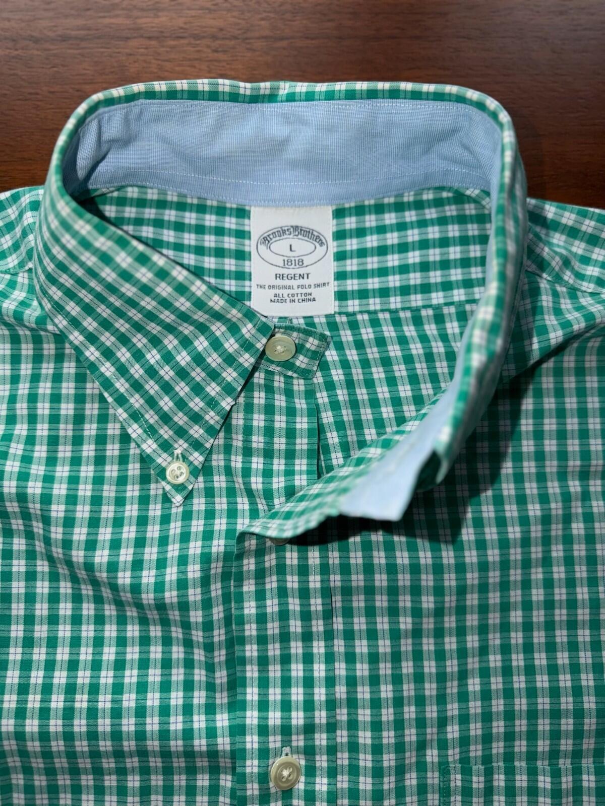 Brooks Brothers Regent Fit Green Tattersall Button-Down Shirt - Size L