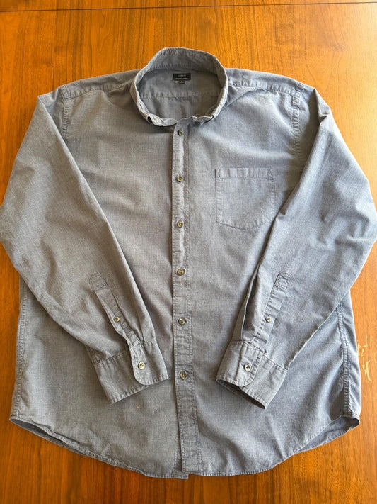 J.Crew Men's Heathered Grey Long-Sleeve Button-Down Shirt - Size XL