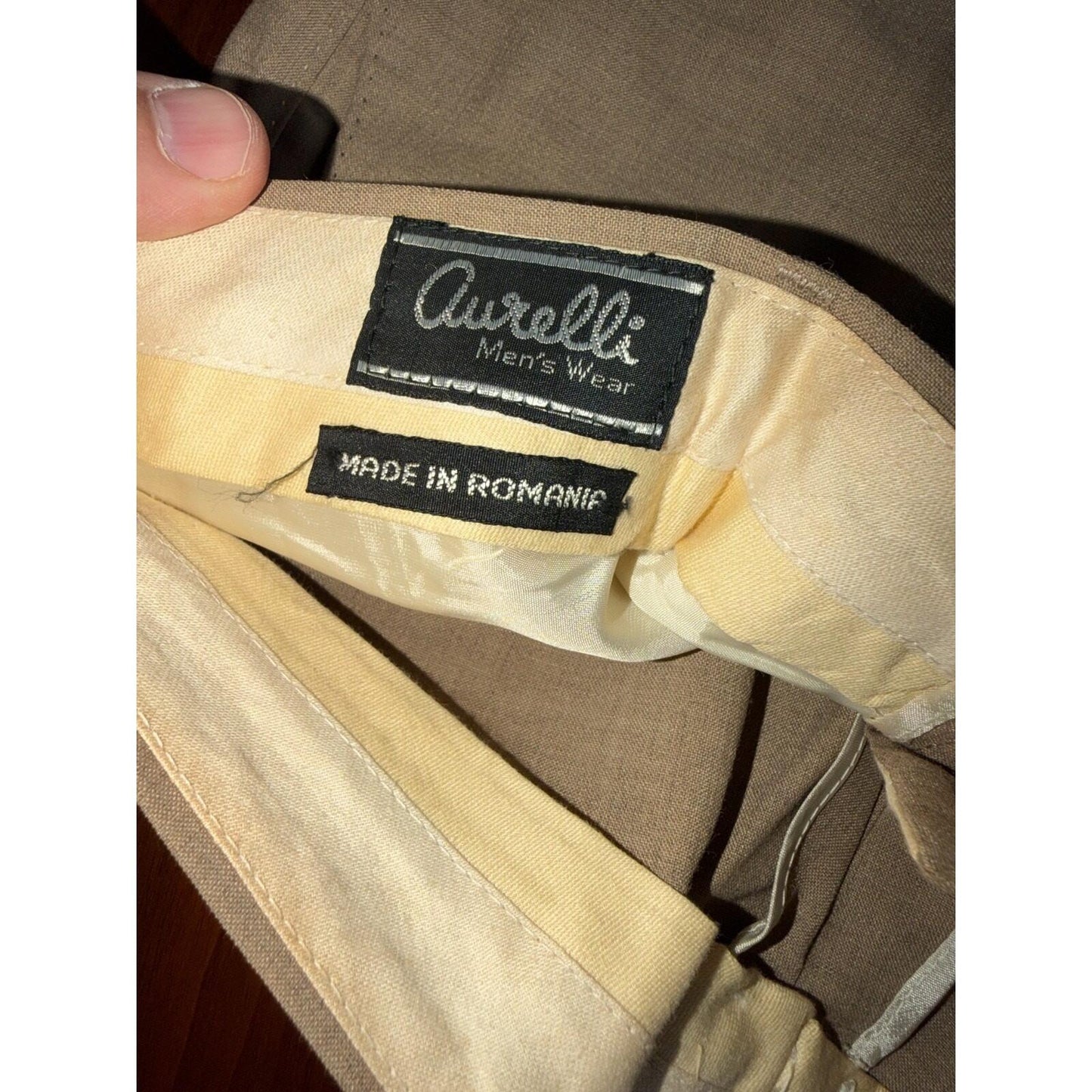 Vintage Aurelli Men's Tan Textured Dress Pants - Size 36