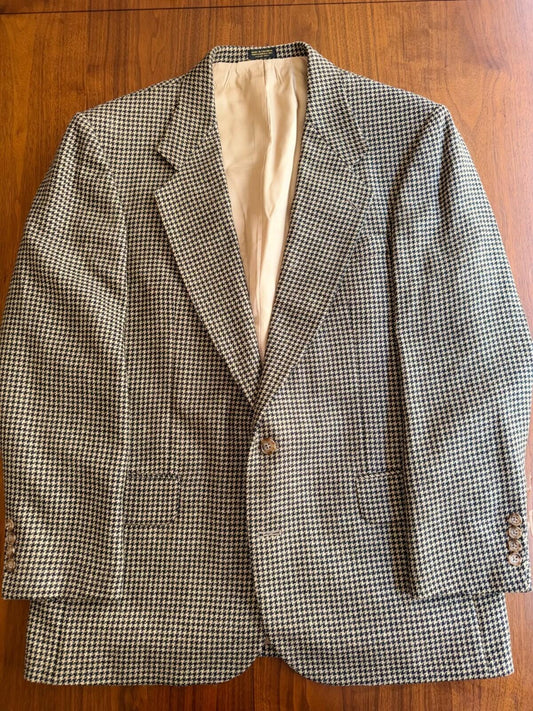 Oscar de la Renta Vintage Houndstooth Wool Tweed Sport Coat 43R