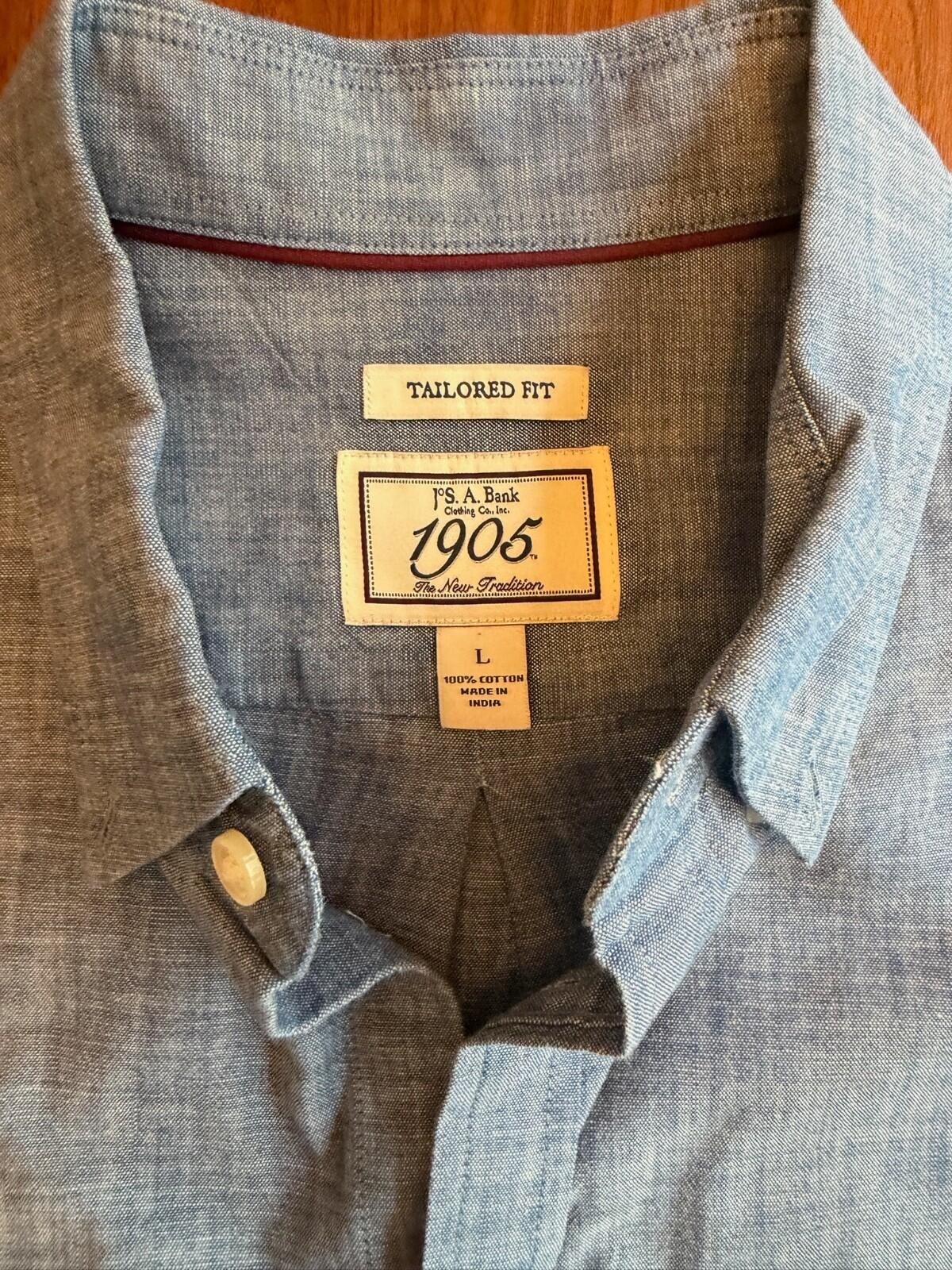 Jos. A. Bank 1905 Collection Tailored Fit Blue Chambray Long Sleeve - Size L