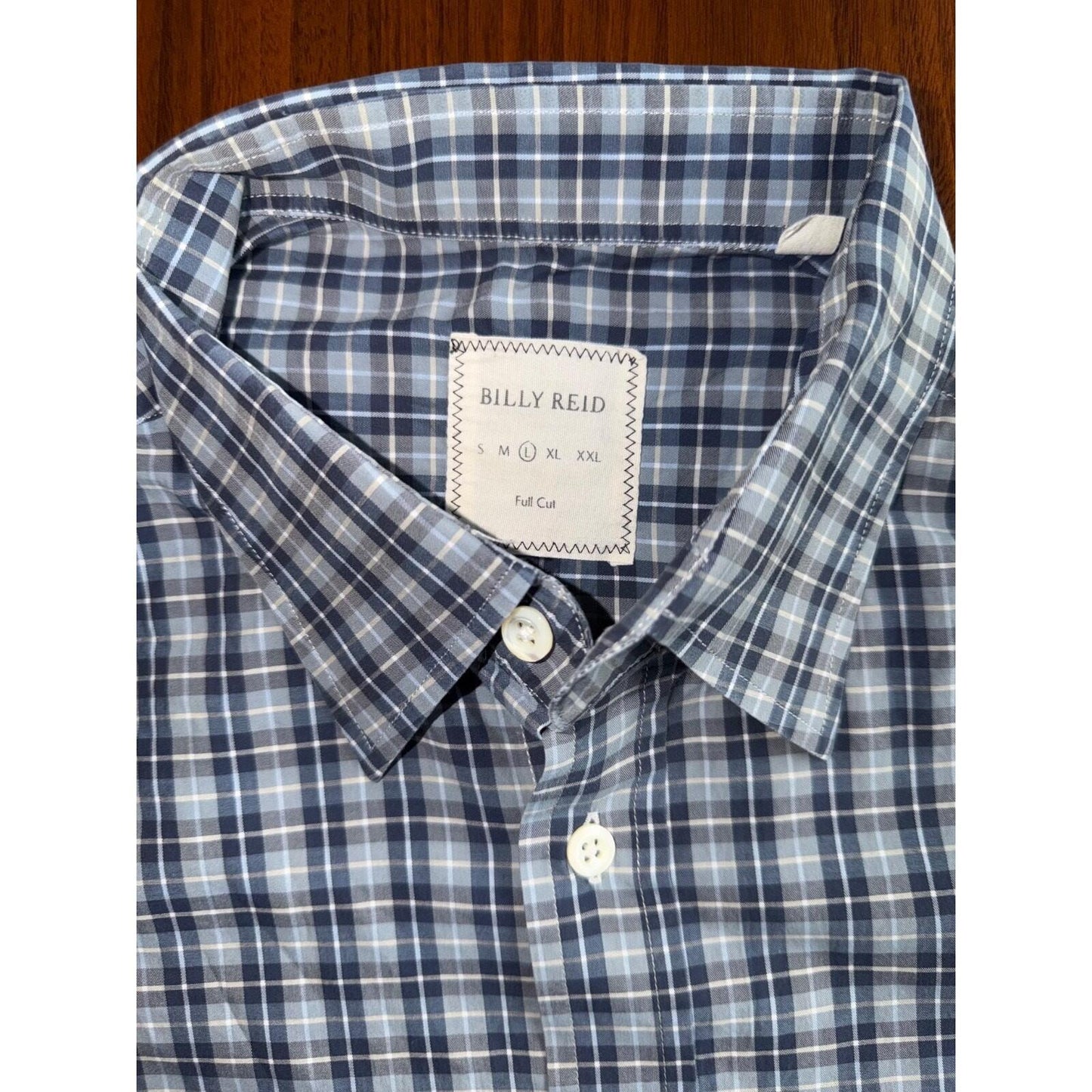 Billy Reid Men's L Full Cut Blue Plaid Long Sleeve Button Down Shirt