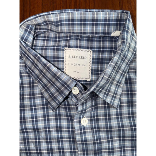 Billy Reid Men's L Full Cut Blue Plaid Long Sleeve Button Down Shirt