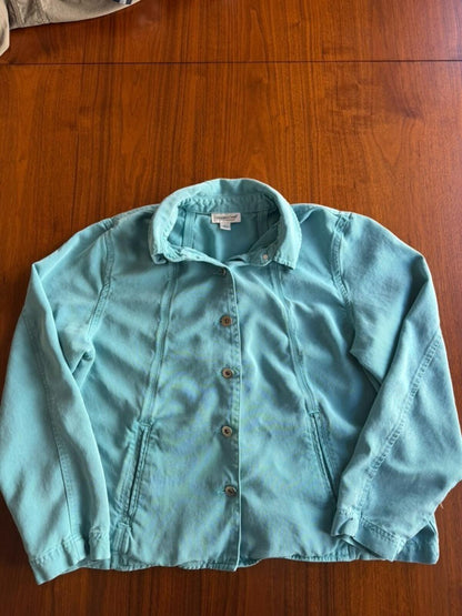 Cold Water Creek Women's Aqua Blue Denim Style Button Up Jacket - Size L