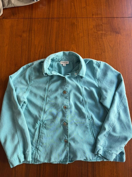 Cold Water Creek Women's Aqua Blue Denim Style Button Up Jacket - Size L