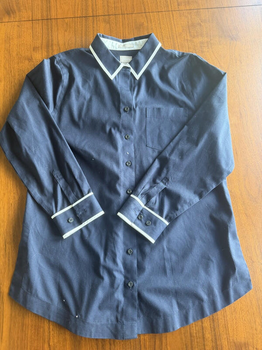 Chico's Women's Button Down Long Sleeve Shirt Navy Blue - Size 10