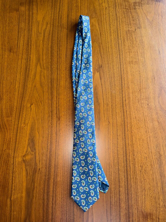 Brooks Brothers Makers Blue Silk Paisley Tie - Handmade in USA