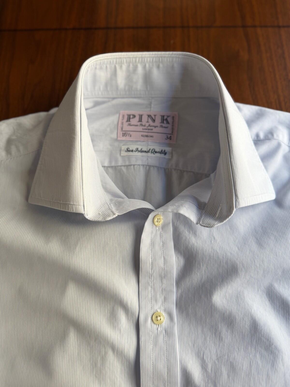 Thomas Pink Sea Island Quality Striped Dress Shirt French Cuffs 16.5-34