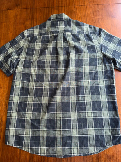 Fjallraven Men's Ovik Travel Short Sleeve Plaid Shirt Patina Green/Dark Navy L