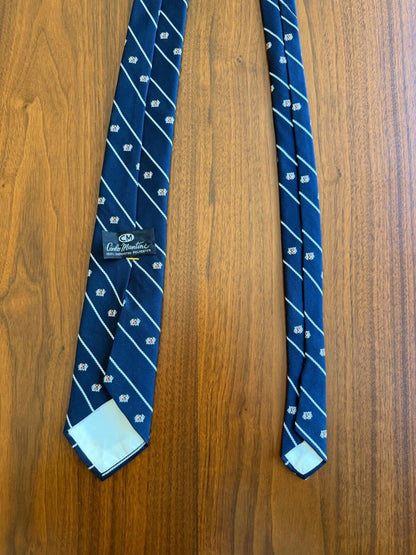 Carlo Martini Navy Blue Striped Coat of Arms Crest Men's Tie