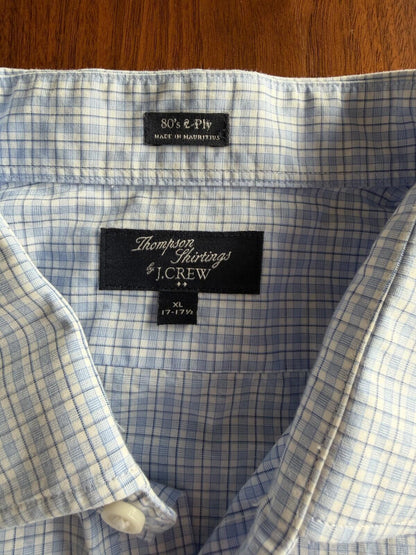 J.Crew Men's Thompson Shirtings 80s 2-Ply Blue Plaid Button-Down Shirt - Size 17-36