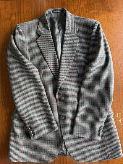 Vintage The Scotch House Wool Tweed Blazer Grey/Red Windowpane Check - Size 36