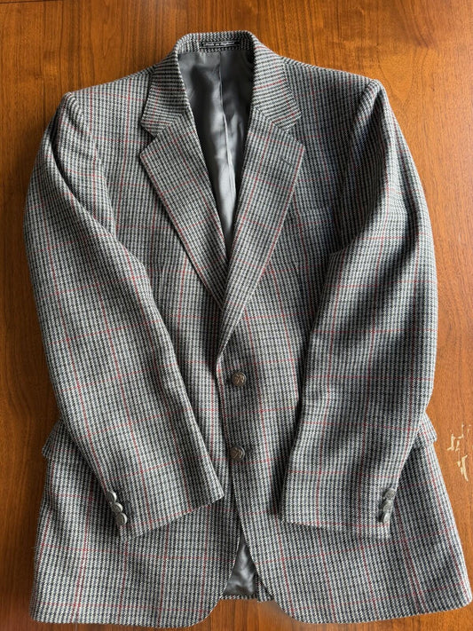 Vintage The Scotch House Wool Tweed Blazer Grey/Red Windowpane Check - Size 36