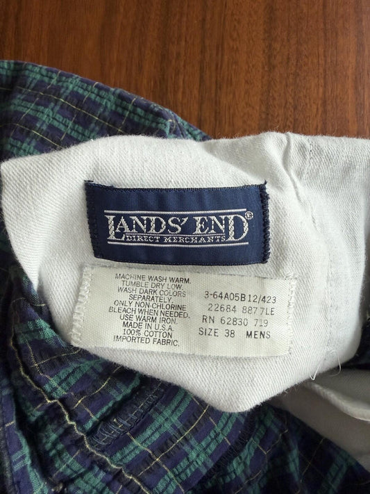 Vintage Lands End Men's Pleated Plaid Shorts - Size 38